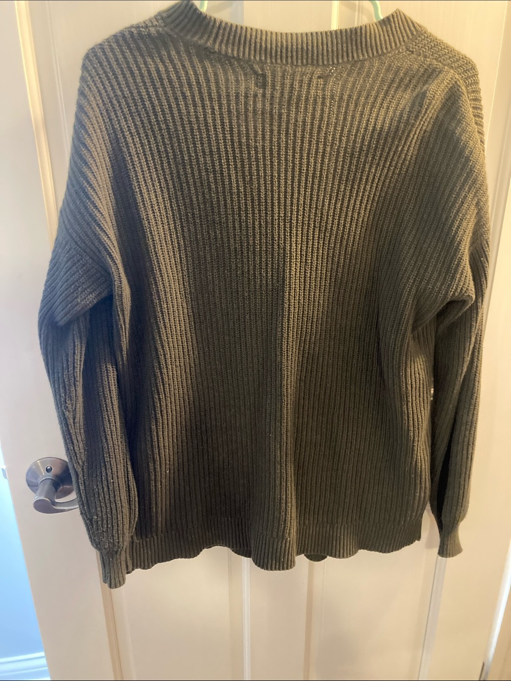 LOFT Olive Green Ribbed V-Neck Button Cardigan - Picture 3 of 4